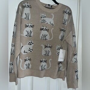 NWT, Calligraphie, Cat Lover’s Beige & Black, Size Large